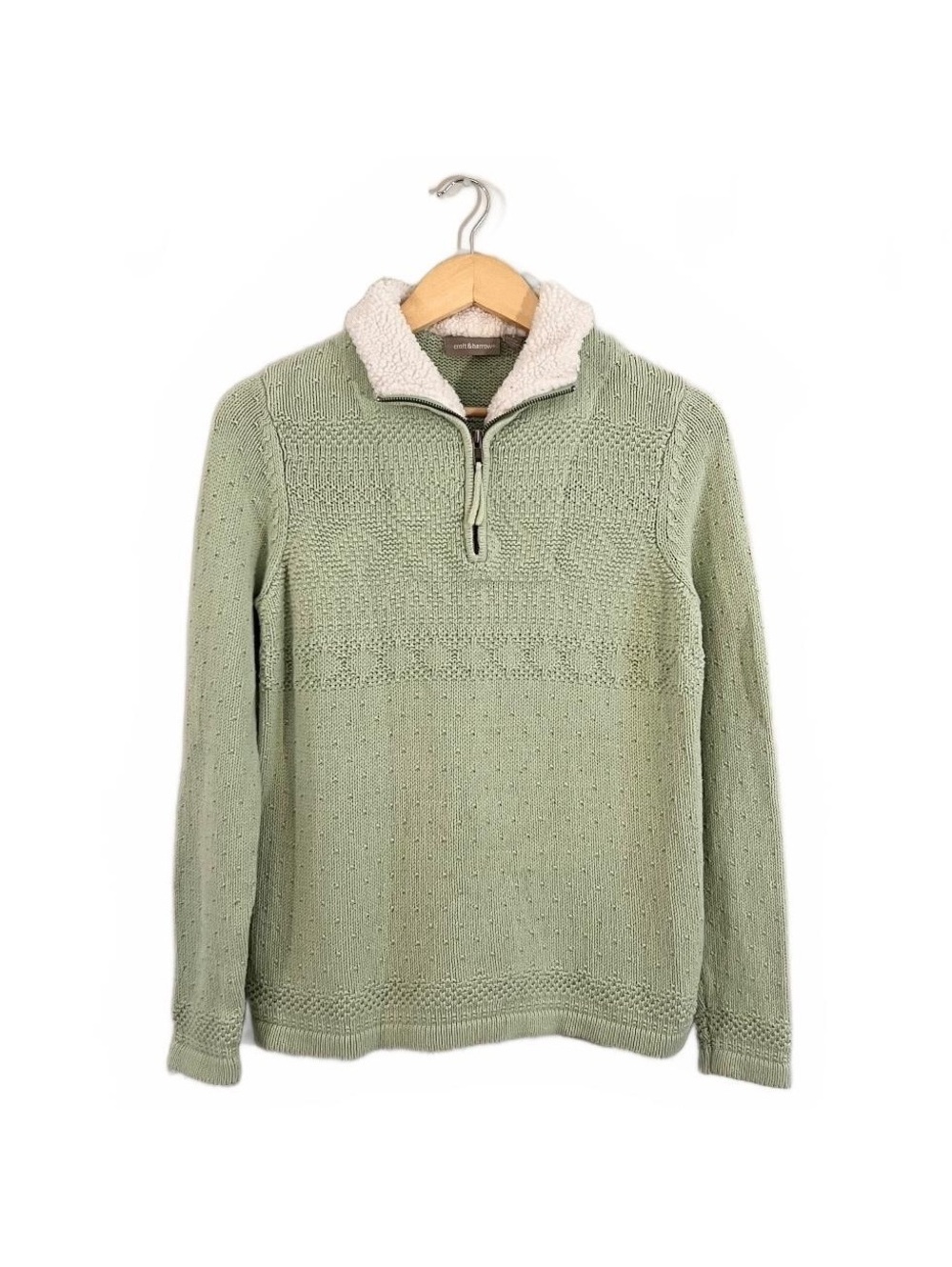 Y2K Green Cable Knit Quarter Zip Pullover Sweater Preppy 2000’s Cozy Winter